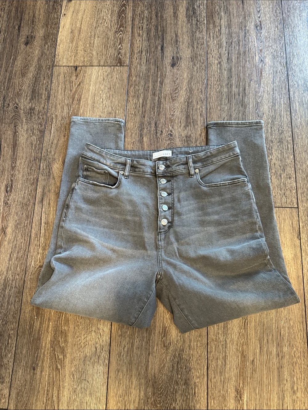 LOFT High-Rise Button-Fly Jeans in Washed Gray